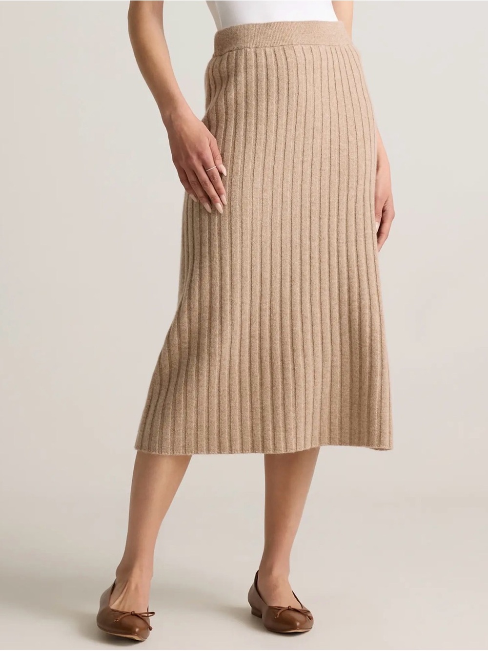 Cashmere ribbed midi skirt